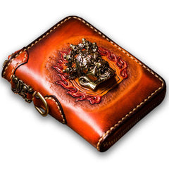 Handmade Leather Tibetan Mens billfold Wallets Cool Chain Wallet Small Biker Wallet for Men