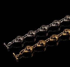 silver Brass Stainless Steel Biker Trucker Skulls Heavy Gothic Skulls Mens Bracelet Biker Jewelry