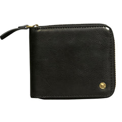 Genuine Leather Mens Cool Slim Zipper billfold wallet  Men Bifold Small Wallets for Men