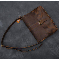Vintage Leather Mens 13‘’ Brown Side Bag Messenger Bag Courier Bag For Men