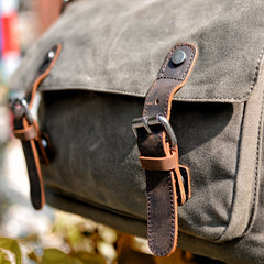Cool Waxed Canvas Leather Mens Gray Casual Waterproof Side Bag 12'' Messenger Bag For Men