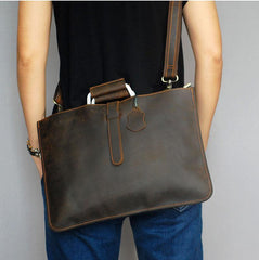 Leather Mens Dark Brown Briefcase 13'' Laptop Bag Red Brown Side Bag Handbag For Men