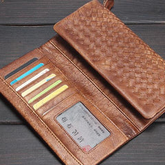 Handmade Leather Mens Cool Long Leather Wallet Trifold Clutch Wallet for Men