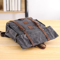 Waxed Canvas Leather Mens 16‘’ Army Green Backpack Travel Backpack Gray Hiking Backpack for Men