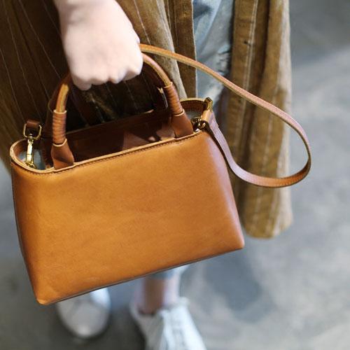 Brown Leather Satchel Purse Small Structured Satchel Purse - Annie Jewel