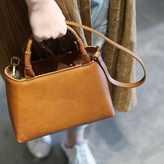 Brown Leather Satchel Purse Small Structured Satchel Purse - Annie Jewel