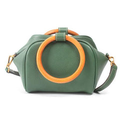 Small Green Satchel Circle Round Handle Bag Crossbody Purse - Annie Jewel