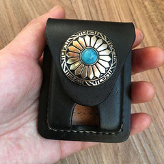 Black Leather Mens Classic Zippo Lighter Case Cool Handmade Standard Zippo Lighter Holder for Men