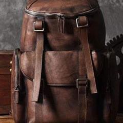Cool Brown Leather Mens Backpack Large Brown Travel Backpack Hiking Backpack for men