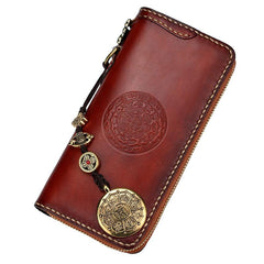 Handmade Leather Mens Chain Biker Wallet Cool Leather Wallet Long Phone Wallets for Men