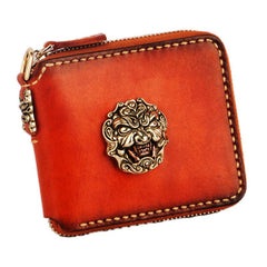 Handmade Leather Tibetan Tooled Mens billfold Wallet Cool Small Chain Wallet Biker Wallet for Men