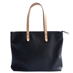 Handmade Black Leather Tote Purse Shoulder Bag Shopper Tote Bag for Women