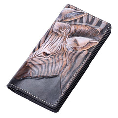 Handmade Leather Zebra Tooled Mens Chain Biker Wallet Cool Leather Wallet With Chain Wallets for Men