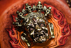 Handmade leather God Mahakala billfold biker wallet clutch zip wallet brown tooled - EverHandmade