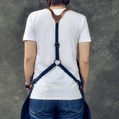 Canvas Leather Mens Womens Blue Craftsman Apron Cafe Staff Apron Work Apron for Men