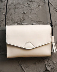 Cute White LEATHER Flip Side Bag Handmade WOMEN Envelope Crossbody BAG Purse FOR WOMEN