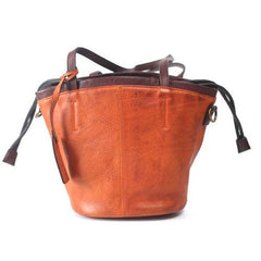 Leather Drawstring Bucket Bag Tan Bucket Shoulder Bag - Annie Jewel