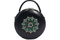 Genuine Leather Round Bag Handbag Purse Shoulder Bag Black for Women Leather Crossbody Bag - EverHandmade