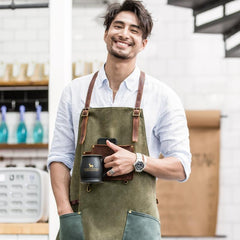 Vintage Canvas Leather Mens Womens Gray Craftsman Apron Cafe Staff Apron Work Apron for Men
