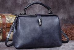Handmade Green Leather Handbag Vintage Doctor Bag - Leather Texture Detail