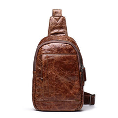 Trendy Black Leather Men's Sling Bag Chest Bag Brown Sling Crossbody Bag One Shoulder Backpack For Men