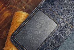 Handmade Long Leather Wallet Floral Bifold Leather Purse Wallet Clutch For Men Women - EverHandmade