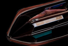 Handmade leather prajn¡§? biker wallet clutch zip long wallet brown leather men phone - EverHandmade