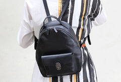 Genuine handmade Leather backpack bag shoulder bag black  women leather purse