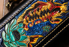 Handmade leather carp biker wallet clutch zip long wallet brown leather men phone - EverHandmade