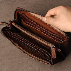 Leather Mens Cool Long Leather Wallet Phone Zipper Clutch Wallet Wristlet Wallet for Men
