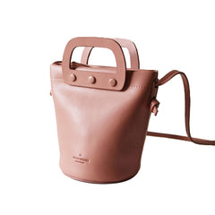 Cute Leather Pink Womens Mini Bucket Purse Handbag Barrel Shoulder Bag for Women