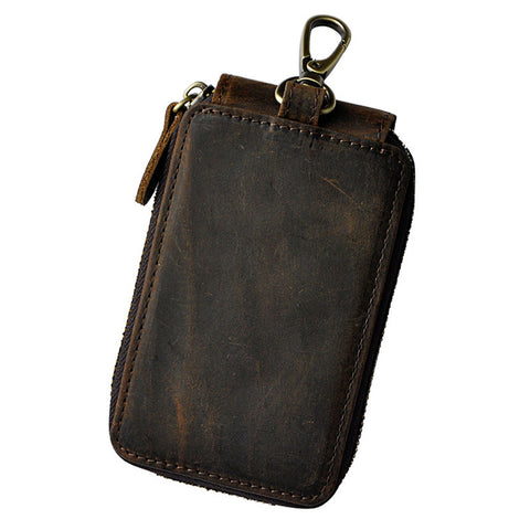 Vintage Leather Mens Small Key Zipper Wallets Card Wallet for Men