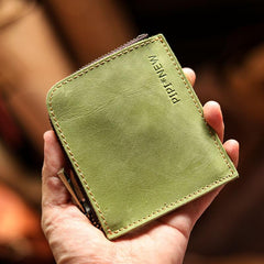 Handmade Slim Black Leather Mens billfold Wallet Zipper Small Wallet Front Pocket Wallet For Men
