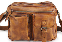 Cool Small Leather Mens Messenger Bag Brown Courier Bag Side Bag Postman Bag for men - EverHandmade