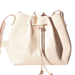 Handmade Beige Women Leather bucket crossbody bag Barrel shoulder bag for women