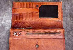 Genuine Leather Wallet Folded Long Wallet Vintage Tooling Wallet Purse For Men Women - EverHandmade