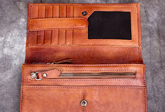 Genuine Leather Wallet Folded Long Wallet Vintage Tooling Wallet Purse For Men Women