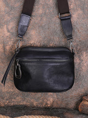 Vintage Black Gray Leather Womens Saddle Shoulder Bag Small Saddle Crossbody Purse for Ladies