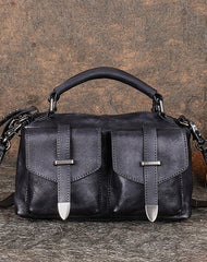 Vintage Leather Womens Satchel Shoulder Bag Handbag - Side View