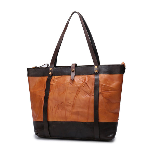 Vintage Brown Large Leather Tote Bag Shopper Bag Big Tote Purses For Women DDJ03951048