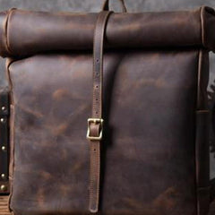 Vintage Brown Leather Mens Backpack Large Travel Backpack Hiking Backpack for men