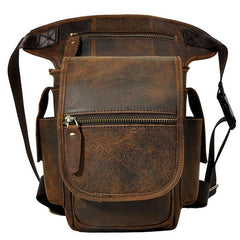 Cool Biker Mens Leather Drop Leg Bag Side Bag Belt Pouch Waist Bag Shoulder Bag for Men