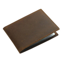 Cool Dark Brown Leather Mens Small Bifold Wallet billfold Wallet License Wallet for Men