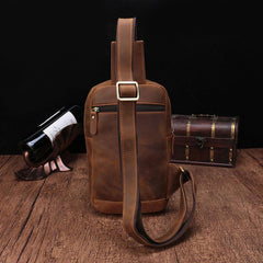 Vintage Brown Leather Men's Sling Bags Chest Bag One Shoulder Backpack For Men