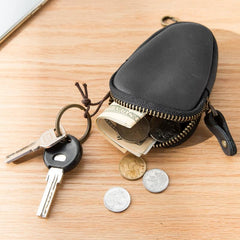 Black Leather Mens Small Car Key Wallet Brown Key Holder Coin Purse For Men