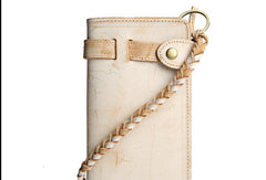 Handmade leather trucker wallet chain biker wallet long wallet beige leather men - EverHandmade