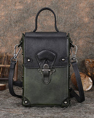 Leather Brown Womens Small Box Shoulder Bag Cube Small Handmade Handbag Purse for Ladies