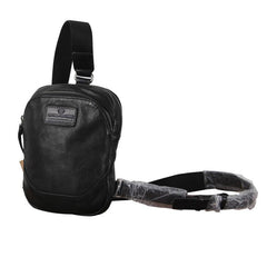Genuine Small Black Leather Mens Cool Chest Bag Sling Bag Crossbody Pack for men