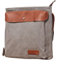 Mens Canvas Leather Square Side Bag Messenger Bag Canvas Shoulder Bag for Men