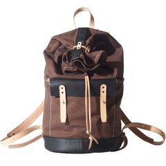 Handmade Canvas Mens Leather Bucket Backpack Travel Backpack Hiking Backpack for Men